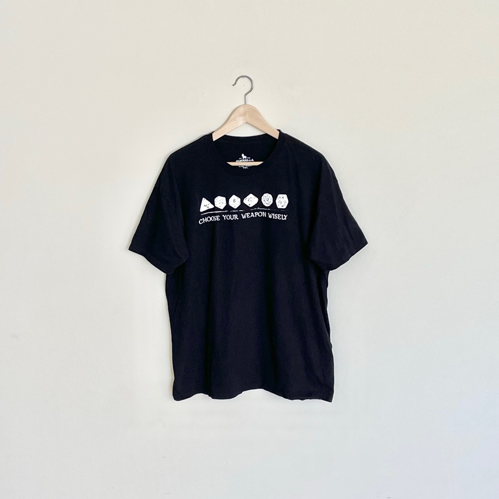 Choose Your Weapon Wisely Dice D&D Inspired Graphic Black T Shirt Adult size 2XL
